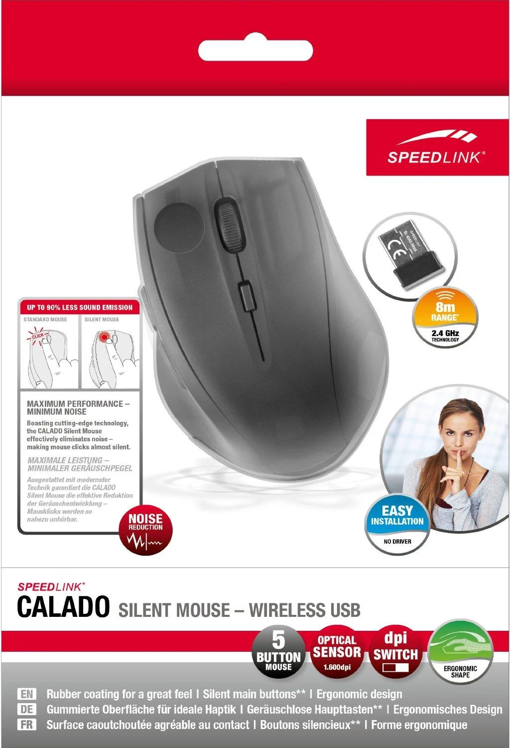 Speedlink Calado tyli belaidė pelė su USB nano imtuvu, juoda