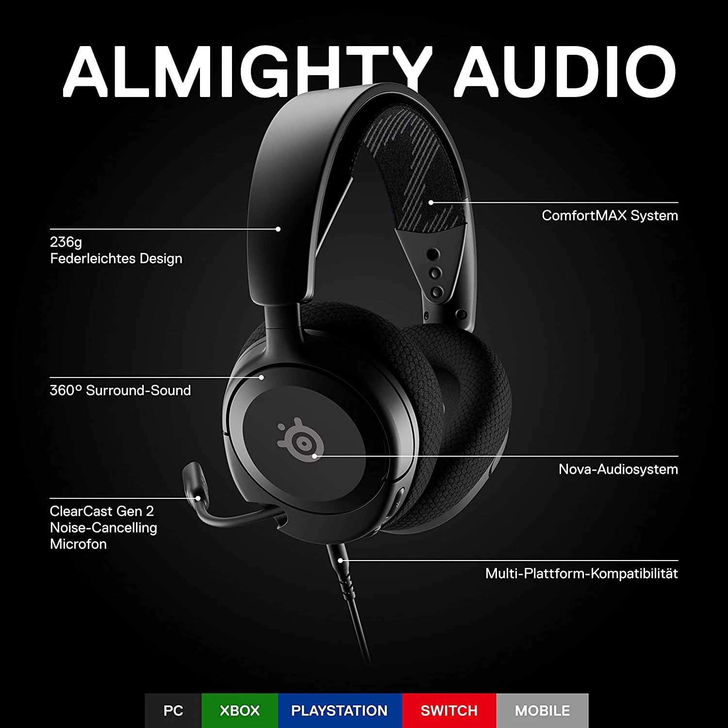 Ausinės žaidimams Arctis Nova 1 Over-Ear, Su mikrofonu, Juodos spalvos