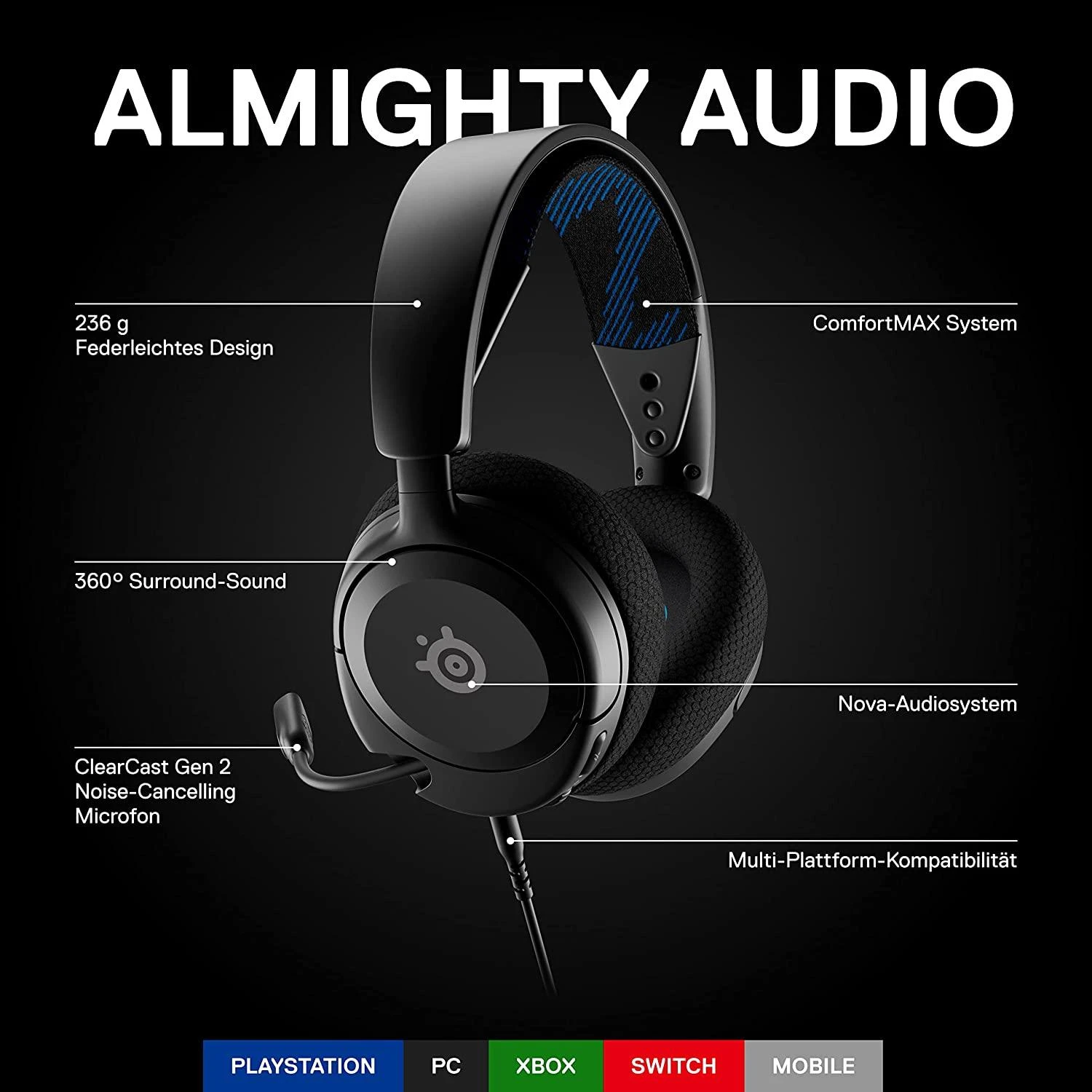 Ausinės žaidimams su mikrofonu SteelSeries Arctis Nova 1P Over-Ear, Juodos spalvos