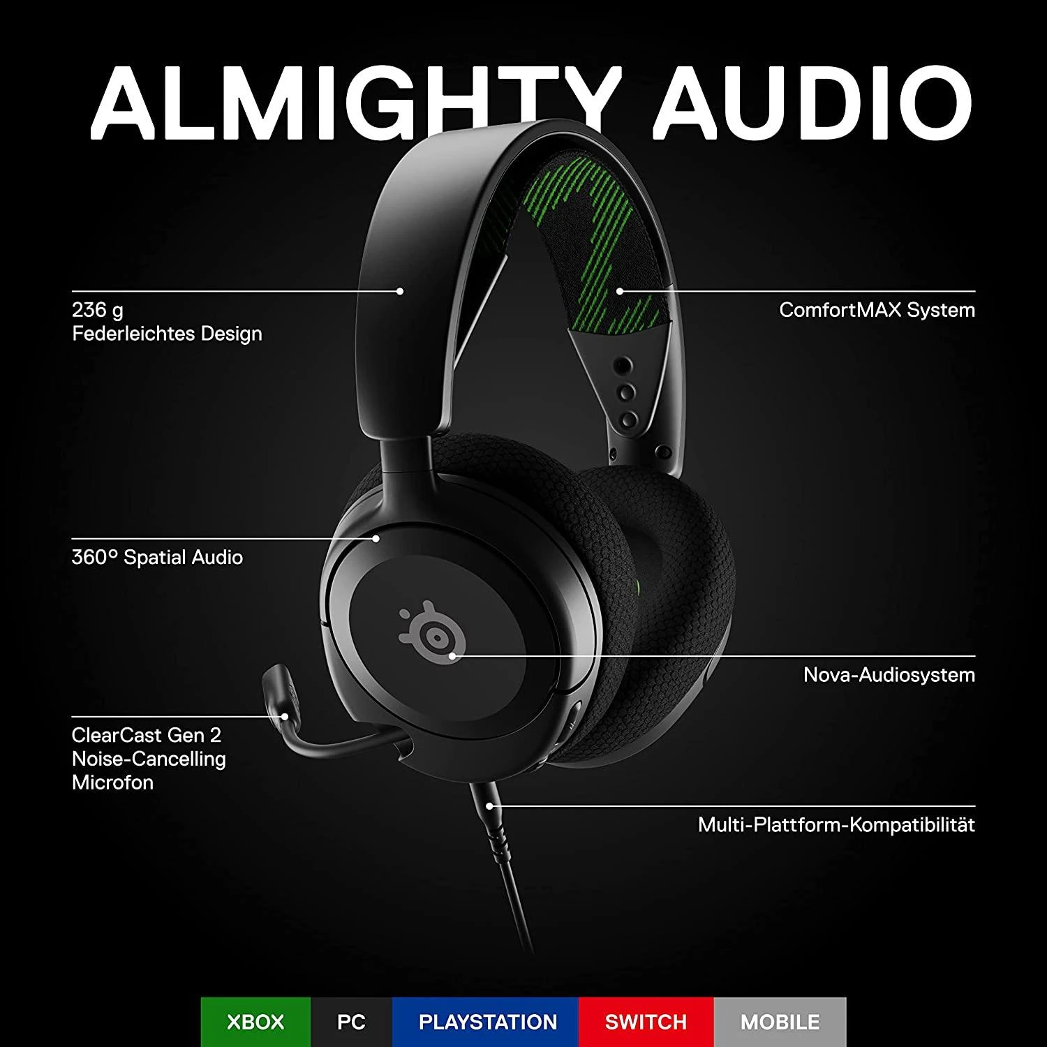 Ausinės žaidimams su mikrofonu SteelSeries Arctis Nova 1X Over-Ear, Juodos spalvos