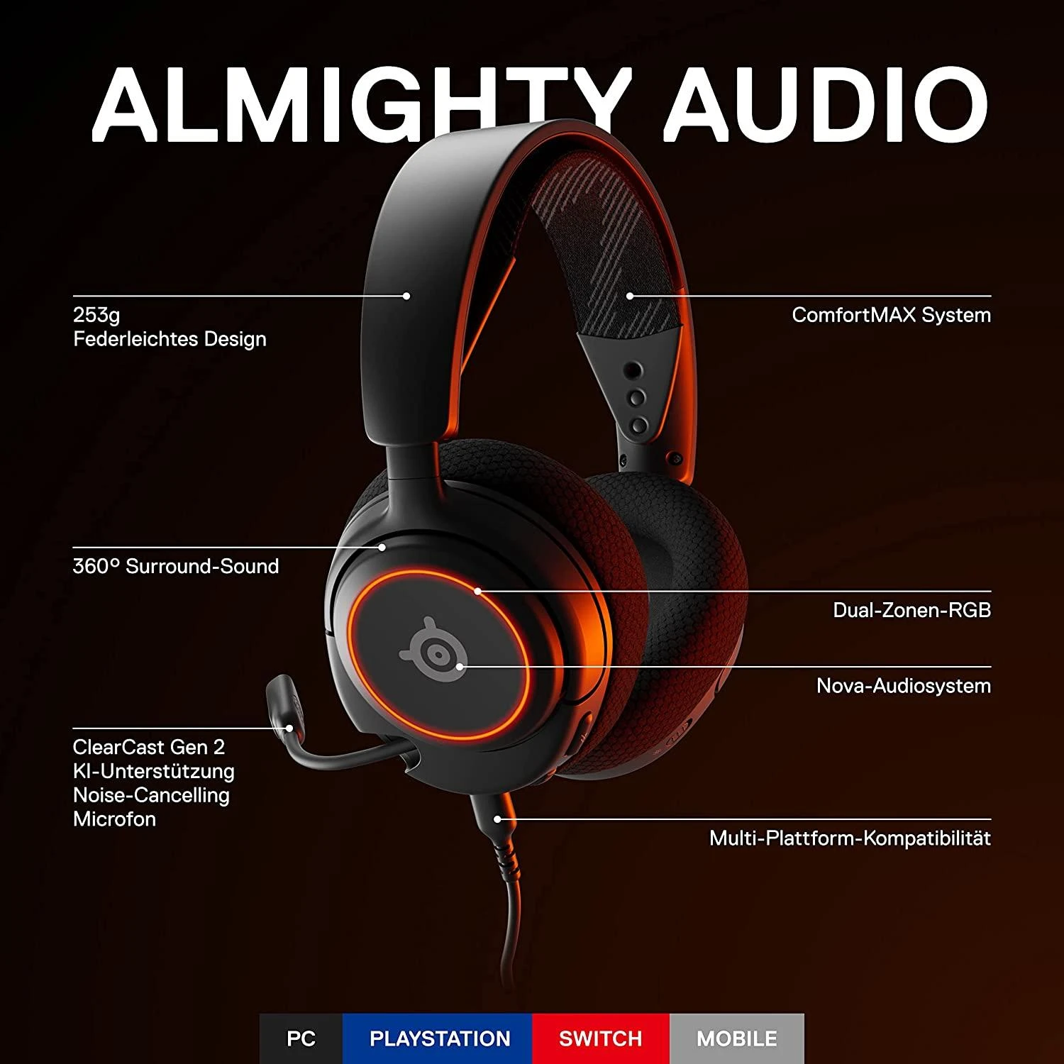 Ausinės žaidimams su mikrofonu SteelSeries Arctis Nova 3 Over-Ear, Juodos spalvos