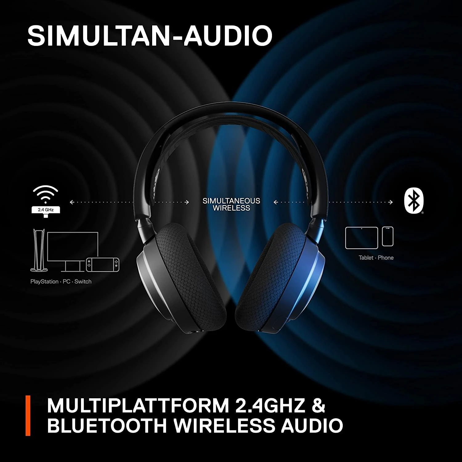 Belaidės žaidimų ausinės SteelSeries Arctis Nova 7, Juodos spalvos