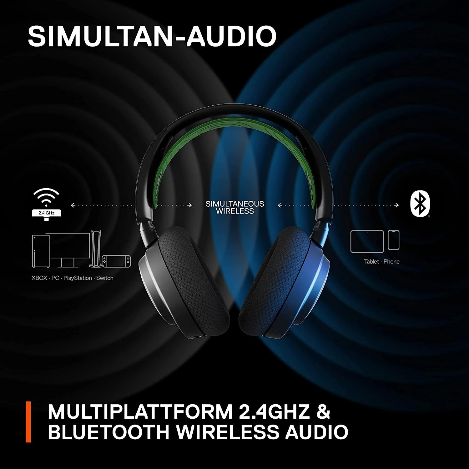 Belaidės ausinės su mikrofonu SteelSeries Arctis Nova 7X Over-Ear, Juodos/Žalios spalvos