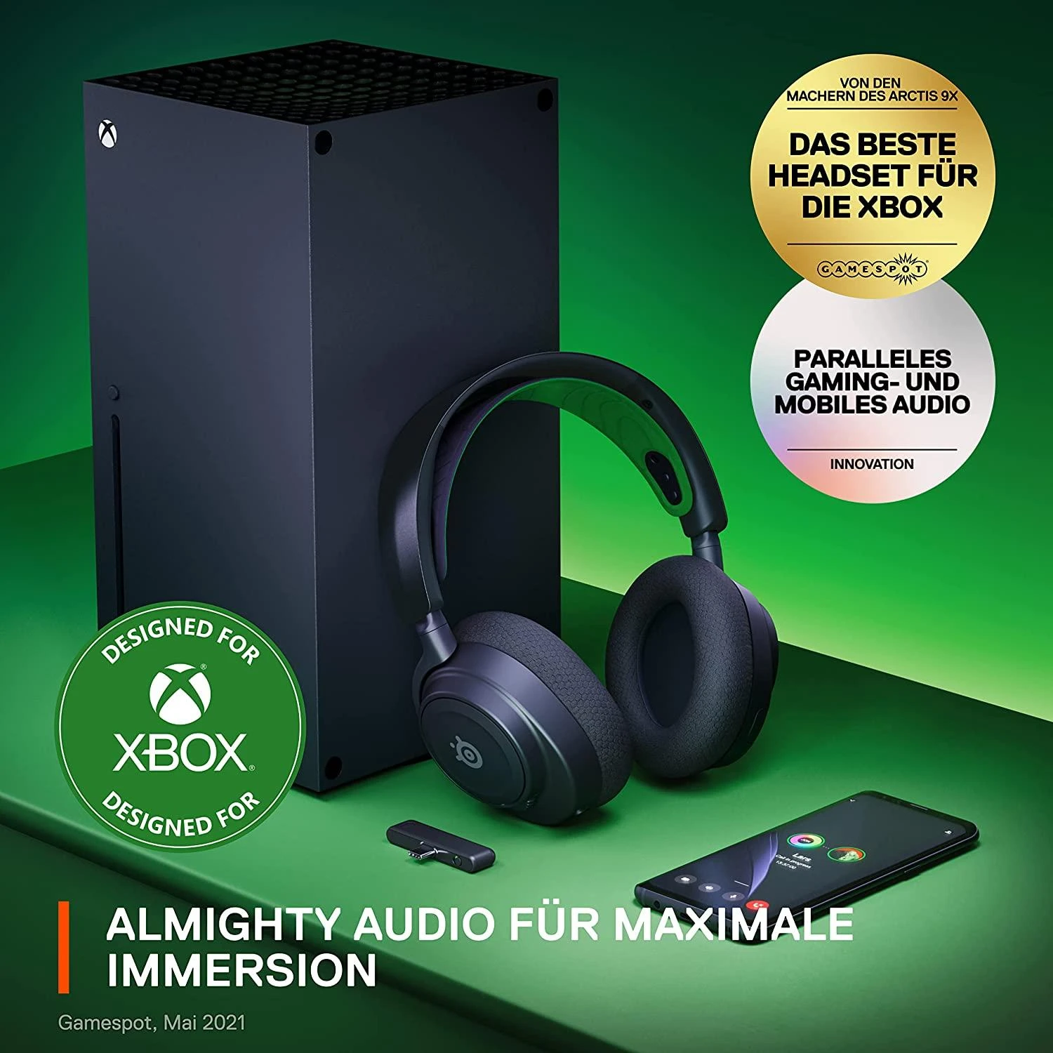 Belaidės ausinės su mikrofonu SteelSeries Arctis Nova 7X Over-Ear, Juodos/Žalios spalvos