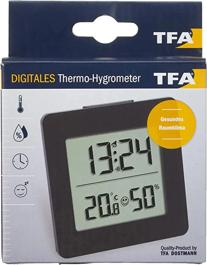 Termometras - higrometras su laikrodžiu, data ir žadintuvu TFA 30-5038-01