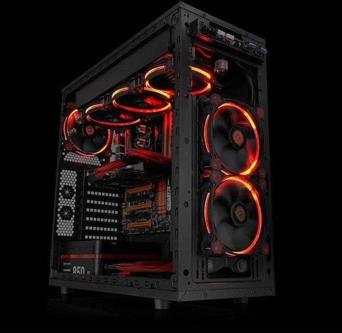 Ventiliatorius korpusui Thermaltake Riing 12 LED Raudona 3 pak. CL-F055-PL12RE-A (120 mm, 1500 aps./min., Raudona)