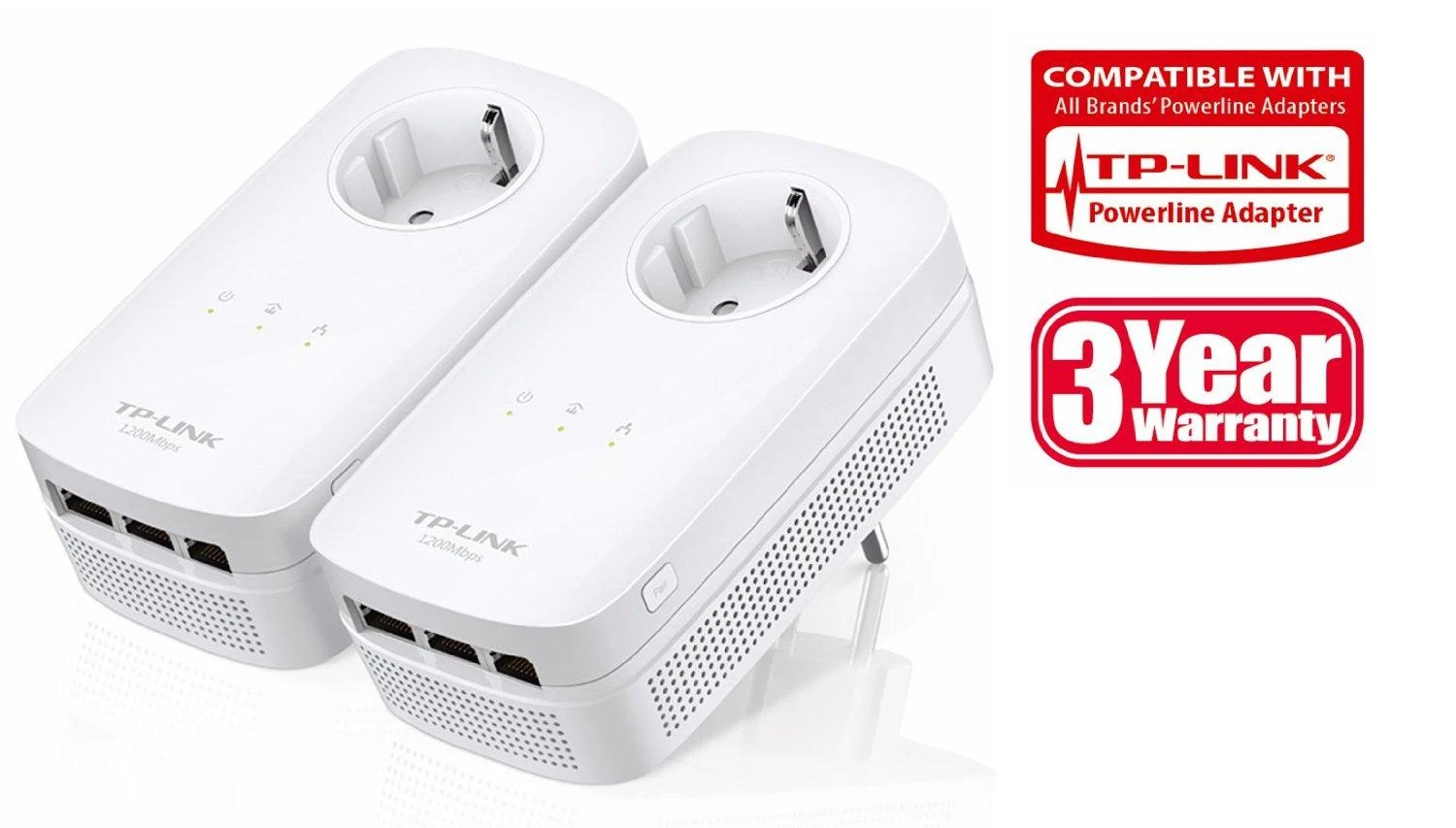 TP-Link AV1300 3 prievadų "Gigabit Passthrough Powerline" elektros tinklo adapterio pradinis rinkinys (TL-PA8030P KIT)