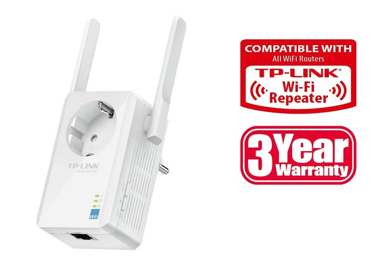 TP-LINK 300Mbps belaidis N sieninis diapazono ilgintuvas su pralaidumu „Atheros 2T2R 2.4GHz 802.11n/g/b“ įjungimu/išjungimu ir diapazono ilgintuvu
