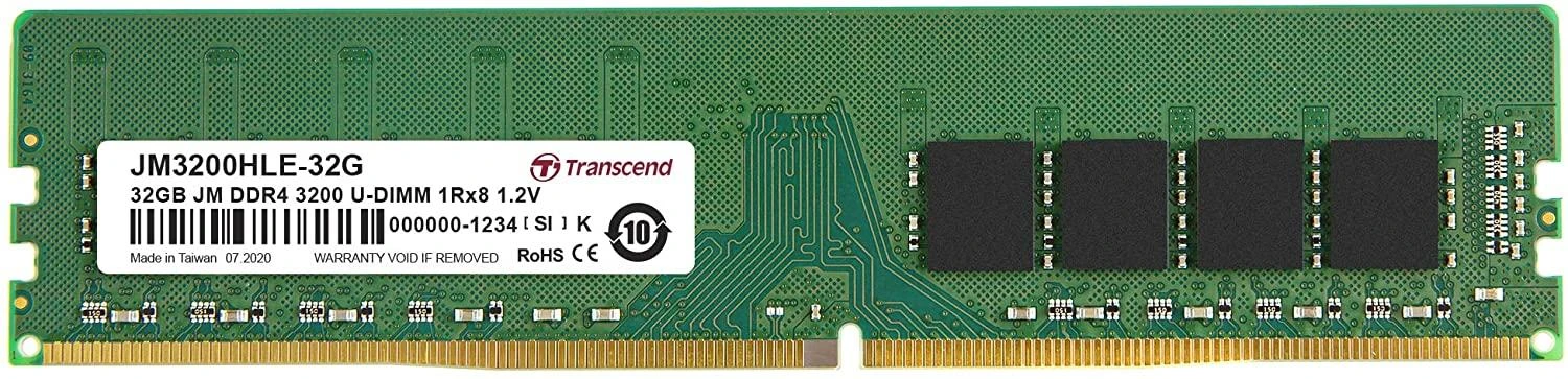 TRANSCEND JetRam 32GB DDR4 3200Mhz U-DIMM 2Rx8 2Gx8 CL22 1.2V