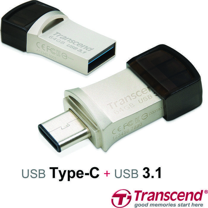 TRANSCEND 128GB USB3.0 Pen Drive OTG Type A&C Sidabrinis