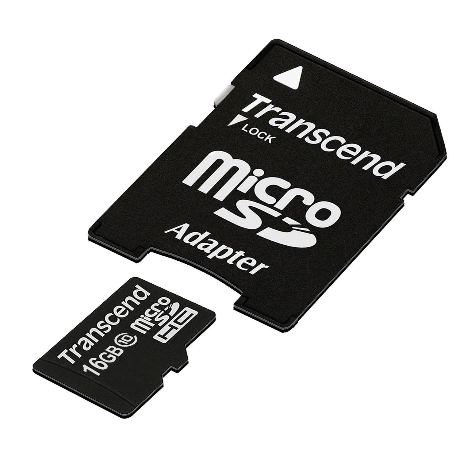 Atminties kortelė TRANSCEND 16GB micro SDHC kortelė, 10 klasė, su SD adapteriu