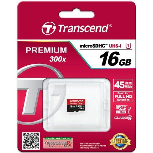 Atminties kortelė TRANSCEND 16GB Micro SDHC 10 klasės UHS-I kortelė