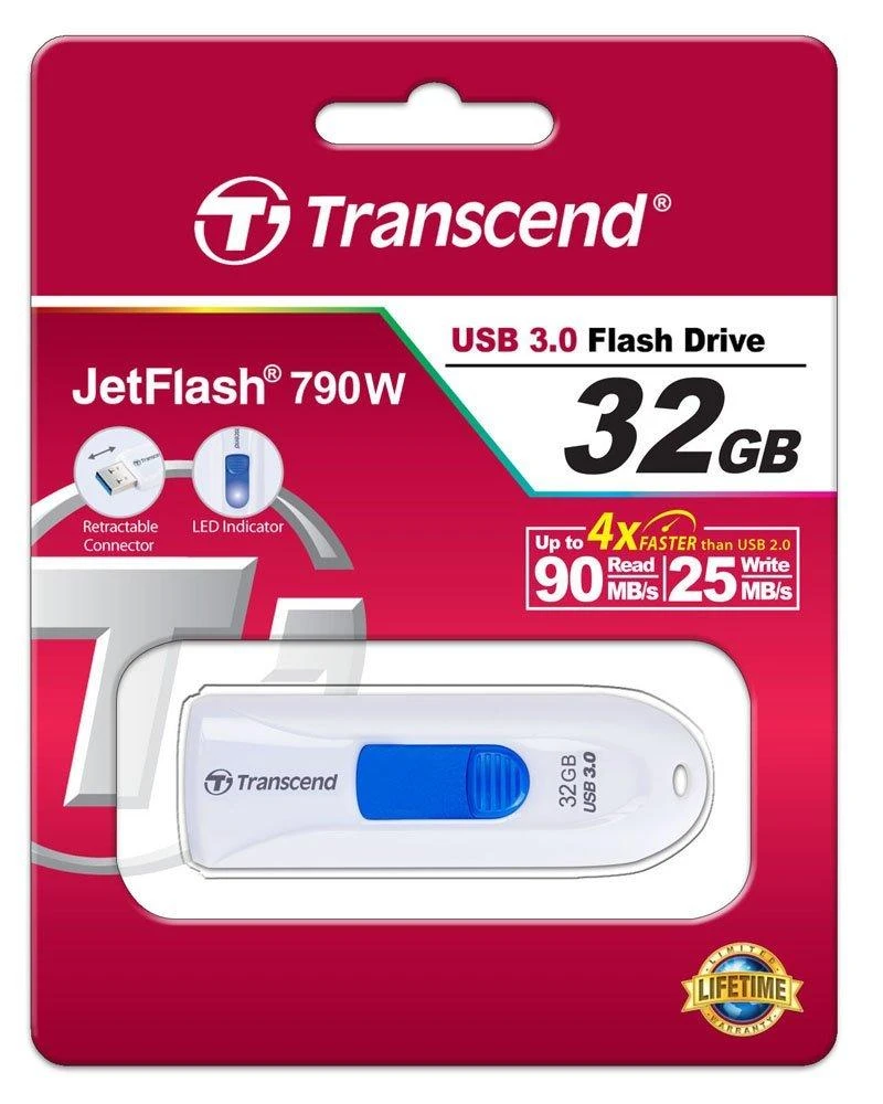 TRANSCEND JetFlash790 32GB USB 3.0 baltas
