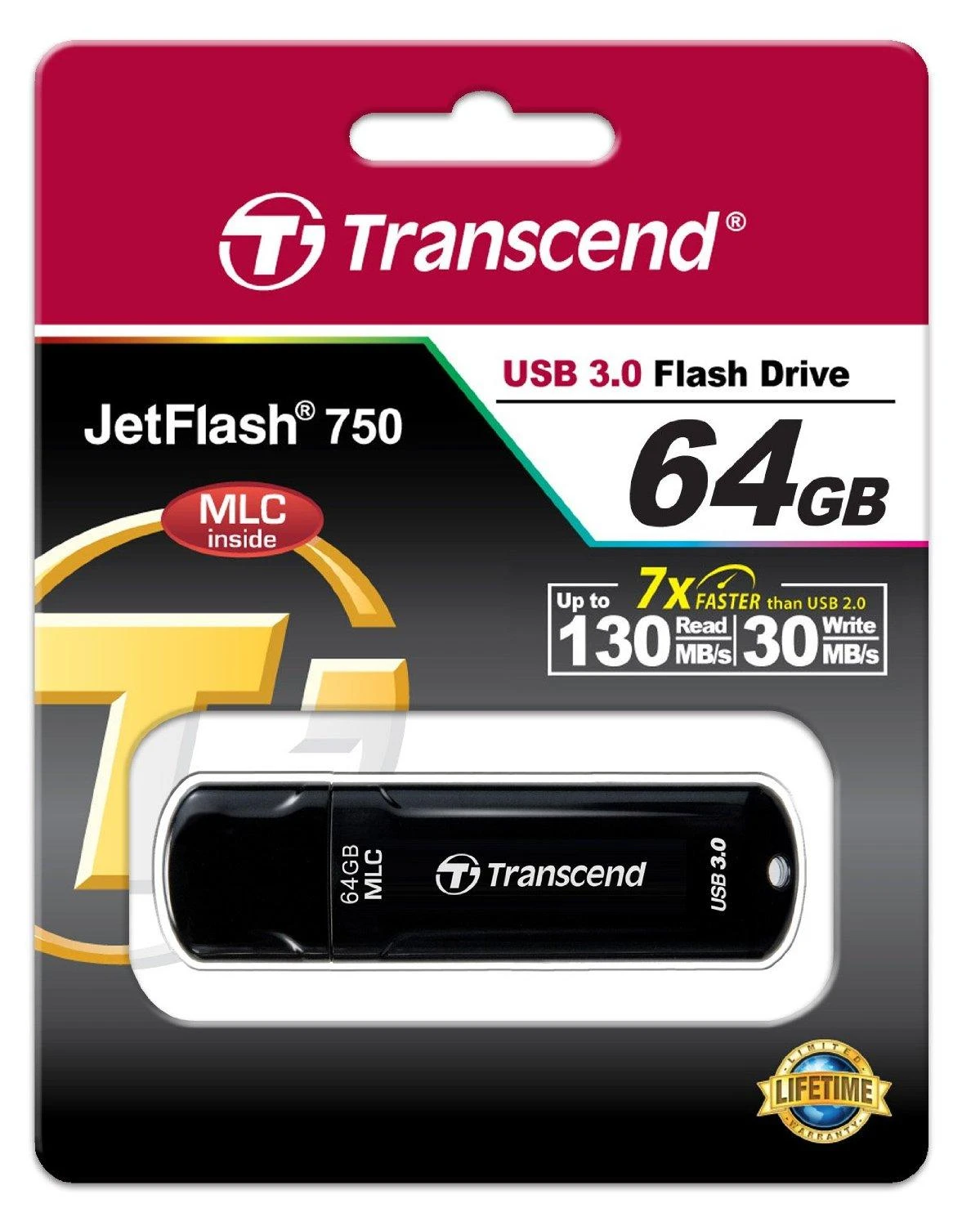 Transcend 64 GB „JETFLASH 750“ USB 3.0 atmintinė – MLC SCHWARZ IN