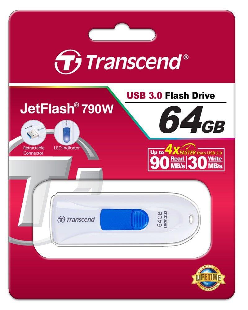 TRANSCEND JetFlash790 64GB USB 3.0 baltas