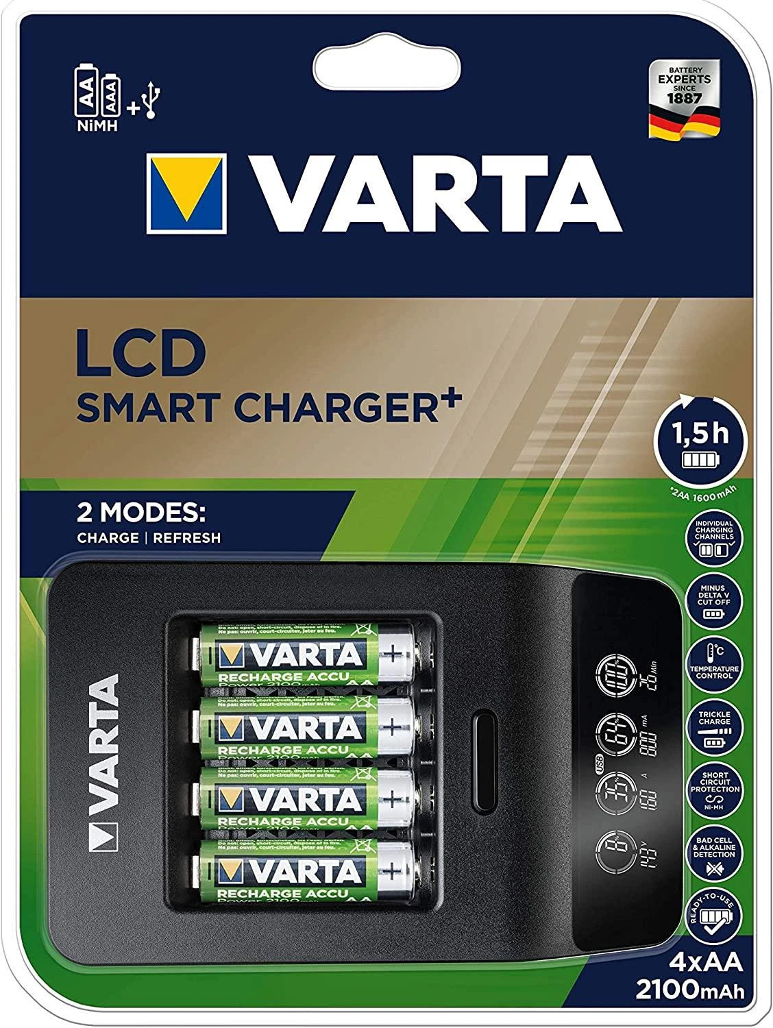 Varta LCD Ultra Fast Charger+ įsk. 4 Batt. 2100 mAh AA + 12V