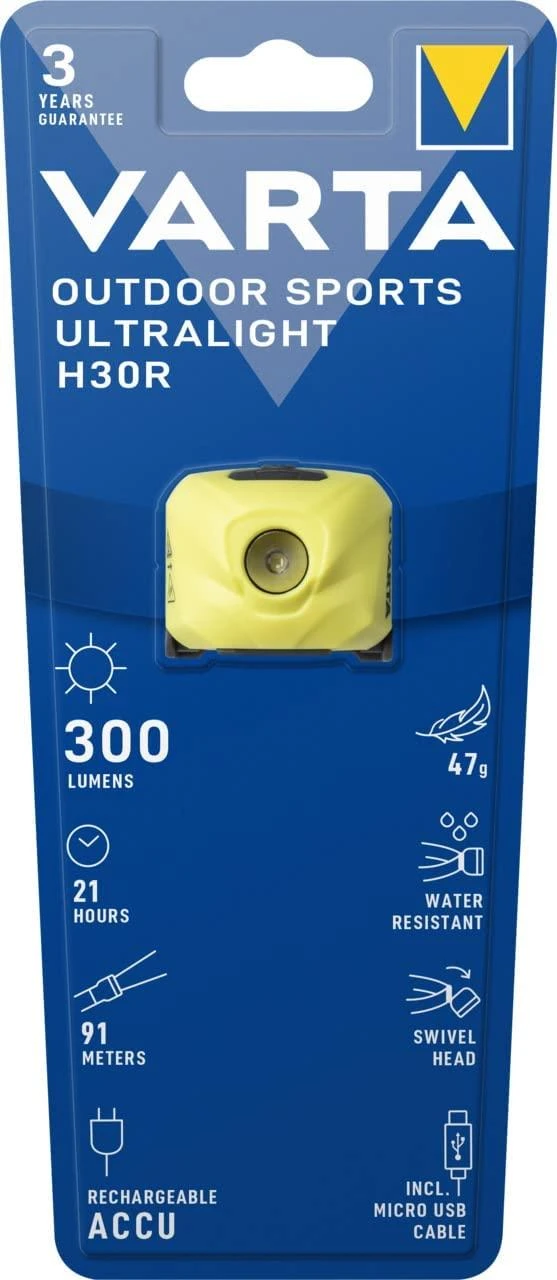 Varta OUTDOOR SPORTS ULTRALIGHT H30R Ant galvos tvirtinamas žibintuvėlis Gelsvai žalsva spalva LED