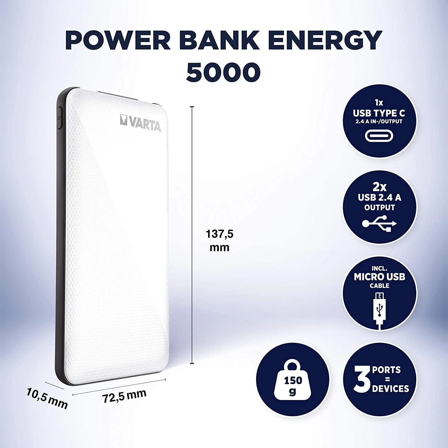 Varta Power bank Energy 5000mAh 57975 išorinė baterija (powerbank)