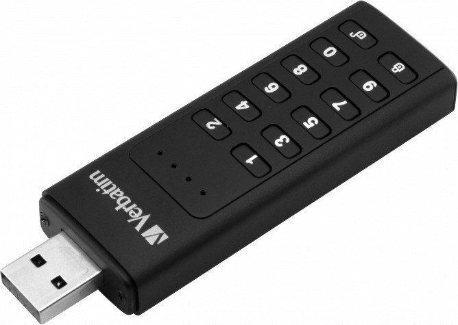 External drive Verbatim klaviatūra Secure USB 3.2 Gen 1 32GB juodos spalvos 49427