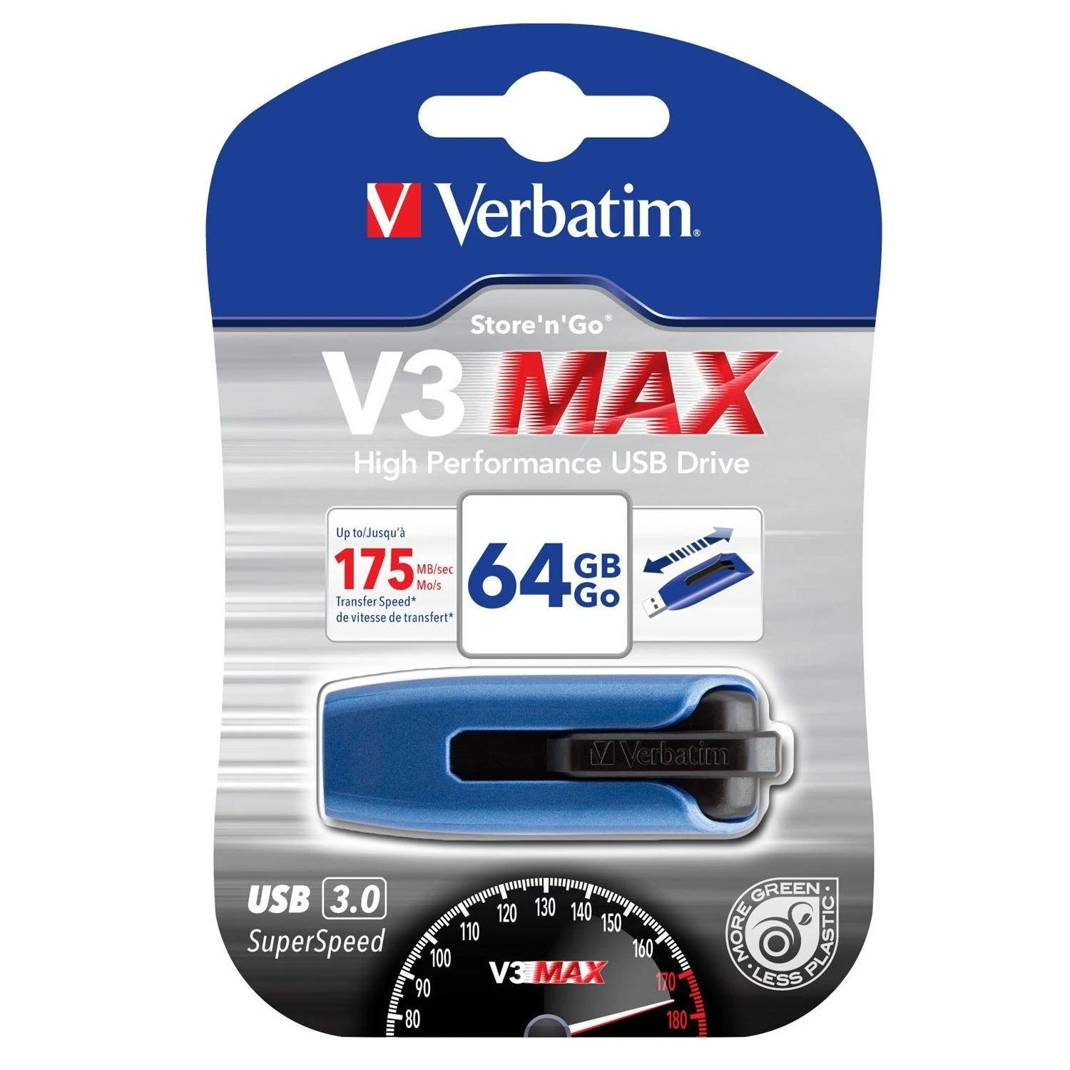 Verbatim Pendrive 64GB USB-A 3.2 V3 MAX mėlynos spalvos 49807