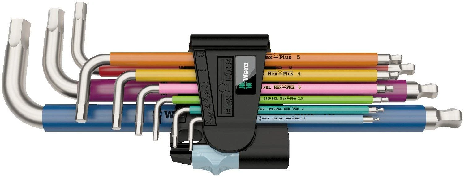 Šešiakampių L-Formos raktų rinkinys suapvalintų galu Wera Inox Multicolour, 9vnt, 1,5-10mm