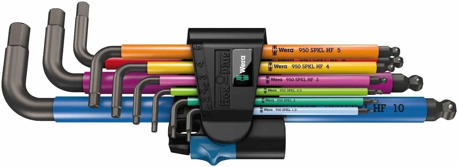 Šešiakampių L-formos raktų komplektas WERA Hex-Plus, 1,5-10 mm, HEX tipo, suapvalintu galu, spalvoti, su prilaikymu, 9 vnt.