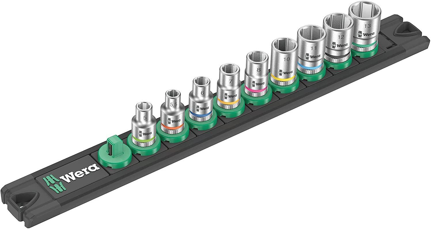 Wera Wera A 4 socket magnet strip Zyklop socket set 1/4 (juodas/žalias, 9 pieces)