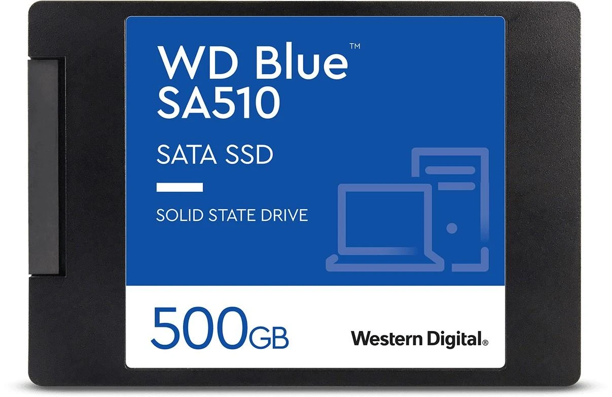 WD Mėlyna SA510 SSD 500GB SATA III 6Gb/s korpuse, 2.5" 7mm vidinėje dalyje, vienoje pakuotėje, maitinamas „SANDISK“