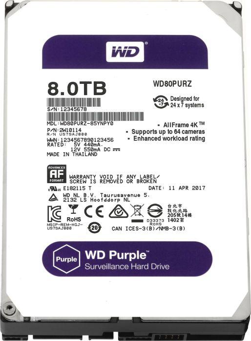Western Digital HDD AV WD Violetinė (3.5'', 8TB, 256MB, 7200 RPM, SATA 6 Gb/s)