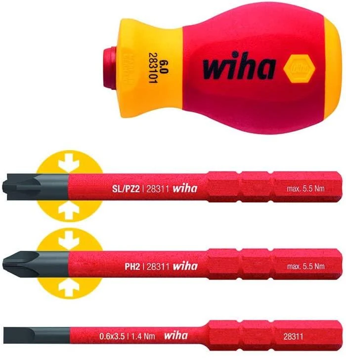 Atsuktuvas WIHA VDE Stubby VDE Elektrikams 1000 V, su 3 antgaliai Slim bit, SB