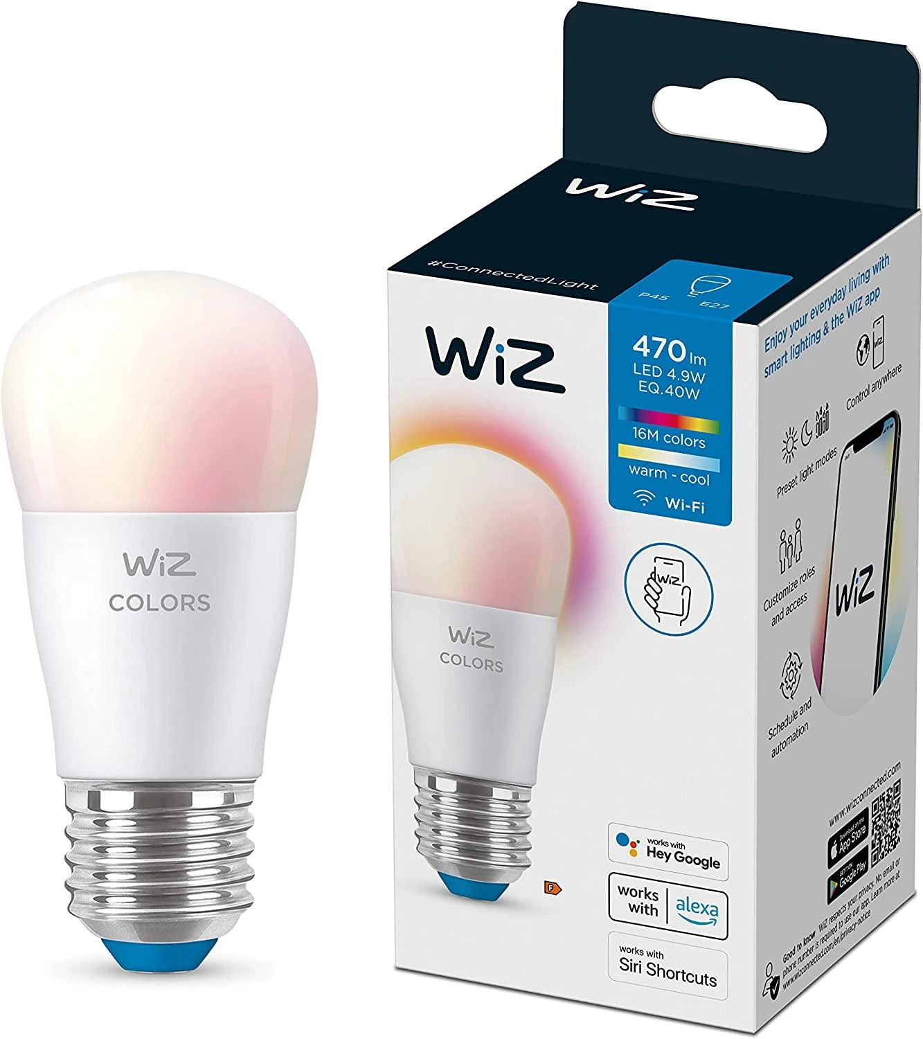 WiZ,Luster E27,4,9W,2200-6500 (RGB),P45,E27,1vnt šviesos šaltinis
