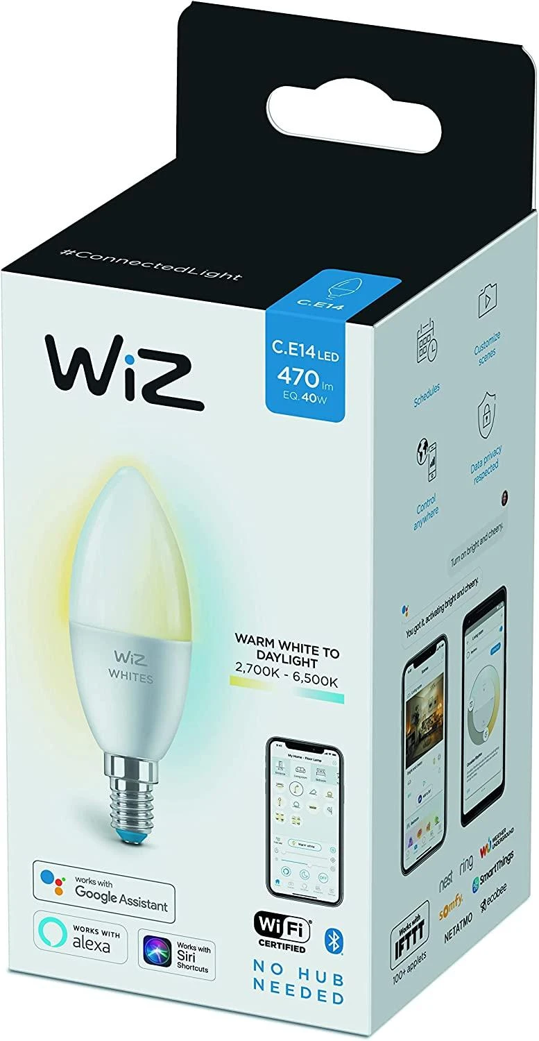 WiZ LED lemputė šalta-šilta balta Žvakė | 4,9 W | 2700-6500K | C37 | E14 | 1 vnt.