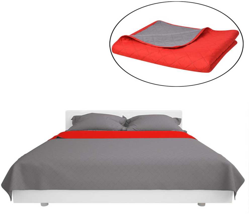 131555 Double-sided Quilted Bedspread Raudona and Pilkas 170x210 cm