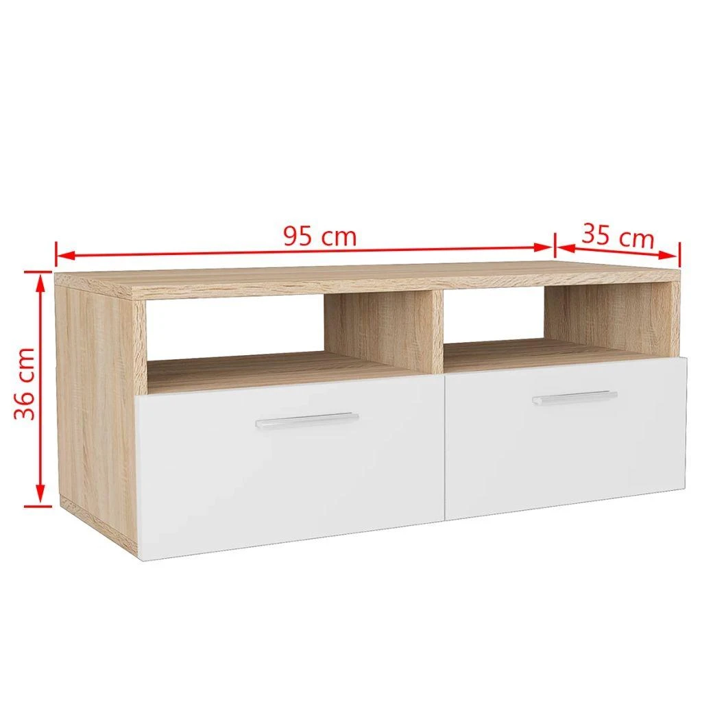 TV staliukas TV spintelės, 2vnt., ąžuolo/baltos, 95x35x36cm, mediena