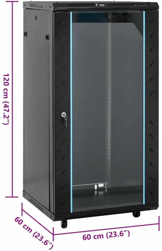22U Komutacinė spinta, juodos spalvos, 60x60x120cm, 19", IP20