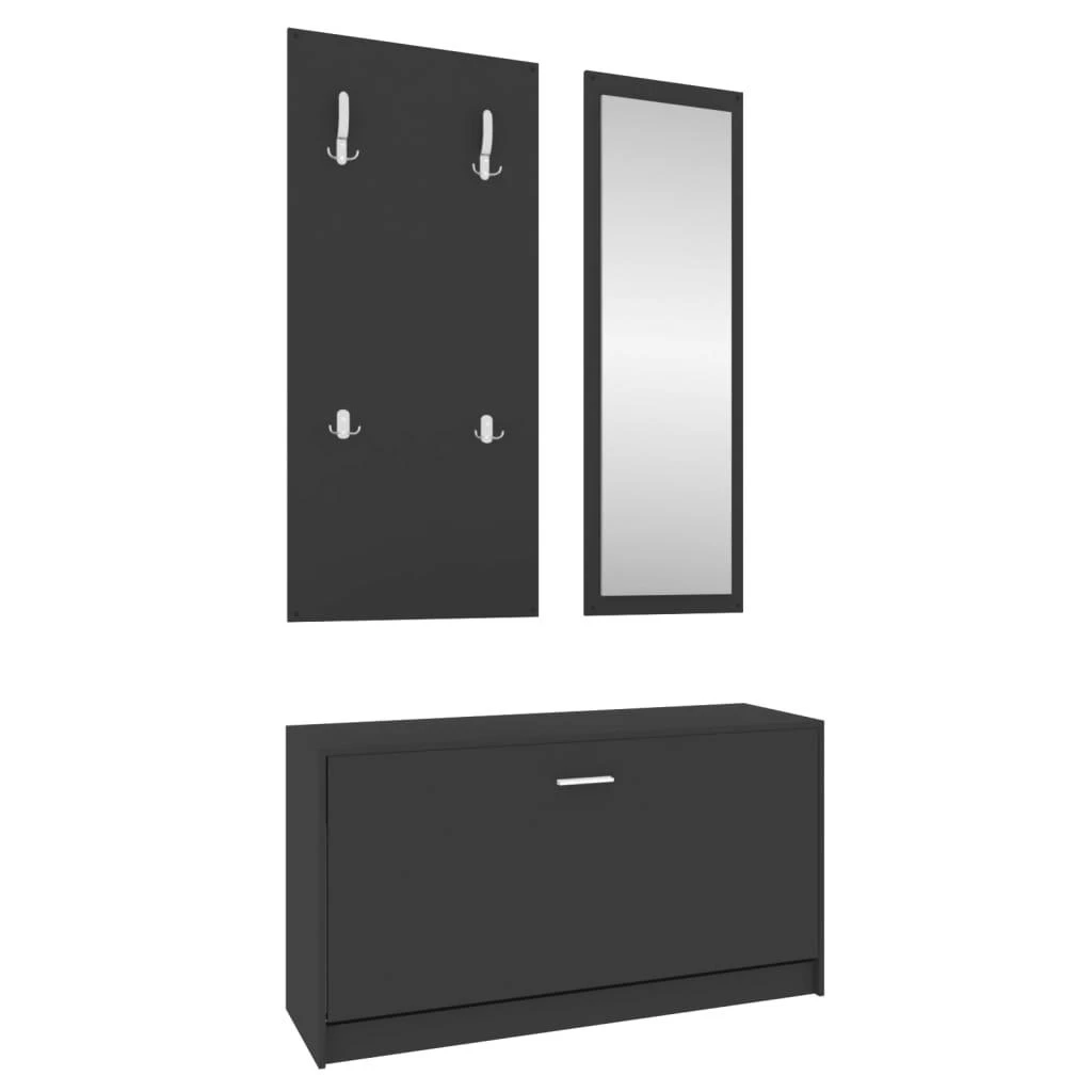 3-1 Batų spintelės komplektas, juodas, apdirbta mediena