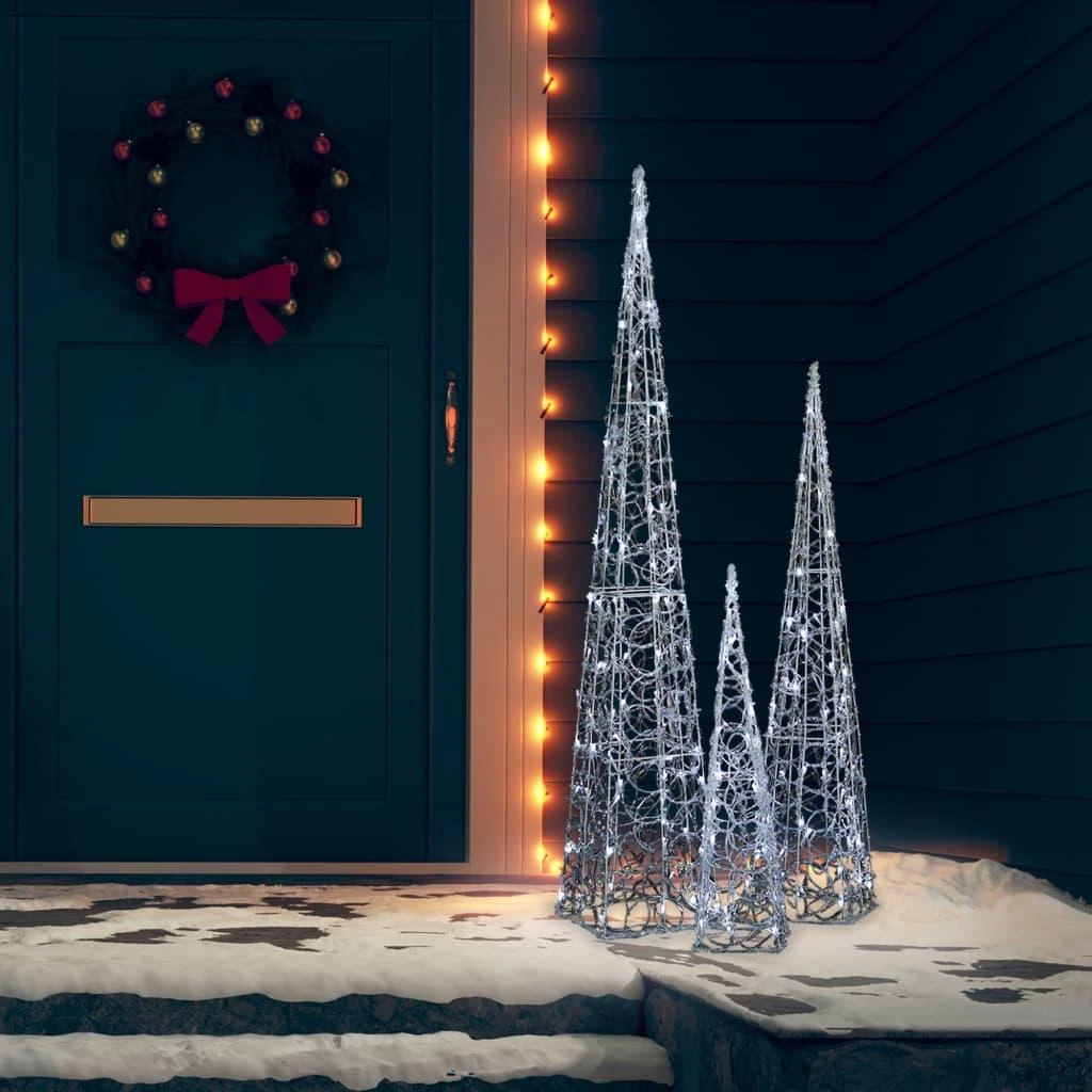 Akrilinė LED dekoracija kūgiai, šaltos baltos, 60/90/120cm