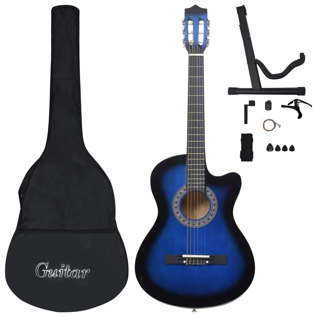 Klasikinės gitaros rinkinys, 12 dalių, mėlynas, 38", 6 stygos