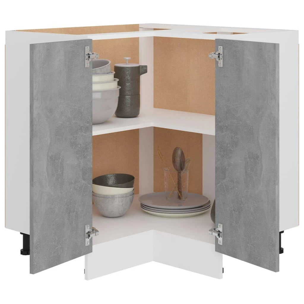 Apatinė kampinė spintelė, betono pilka, 75,5x75,5x81,5cm, MDP