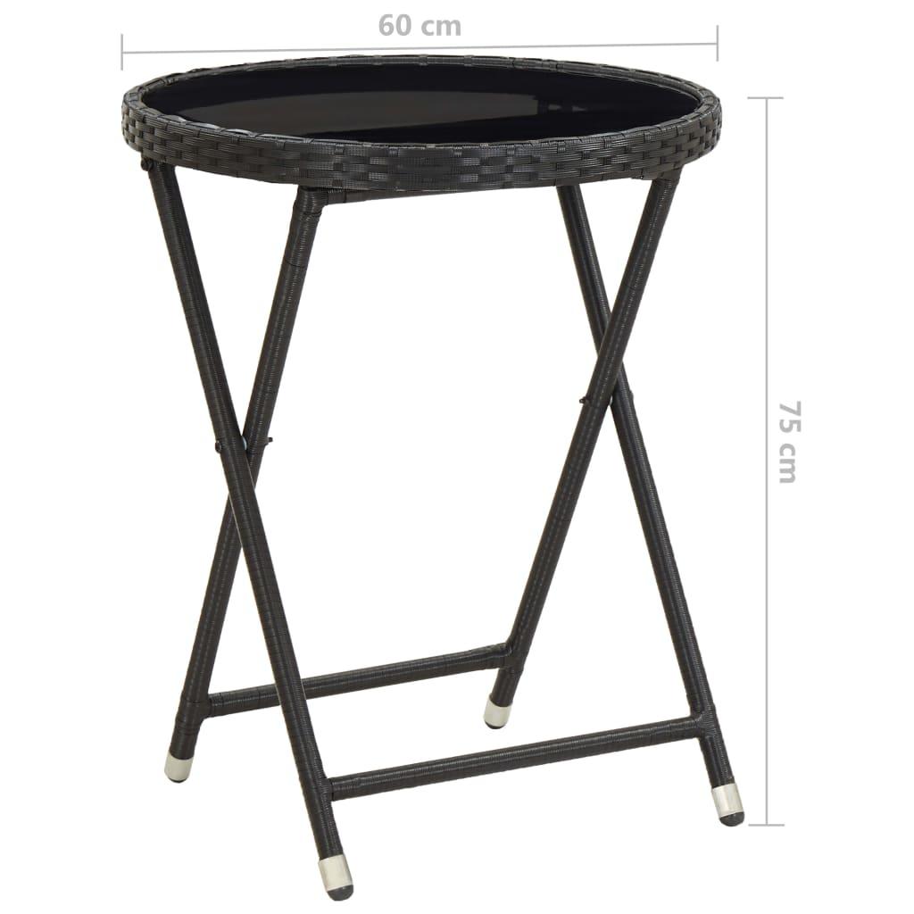 Arbatos staliukas, juodas, 60cm, poliratanas ir grūdintas stiklas