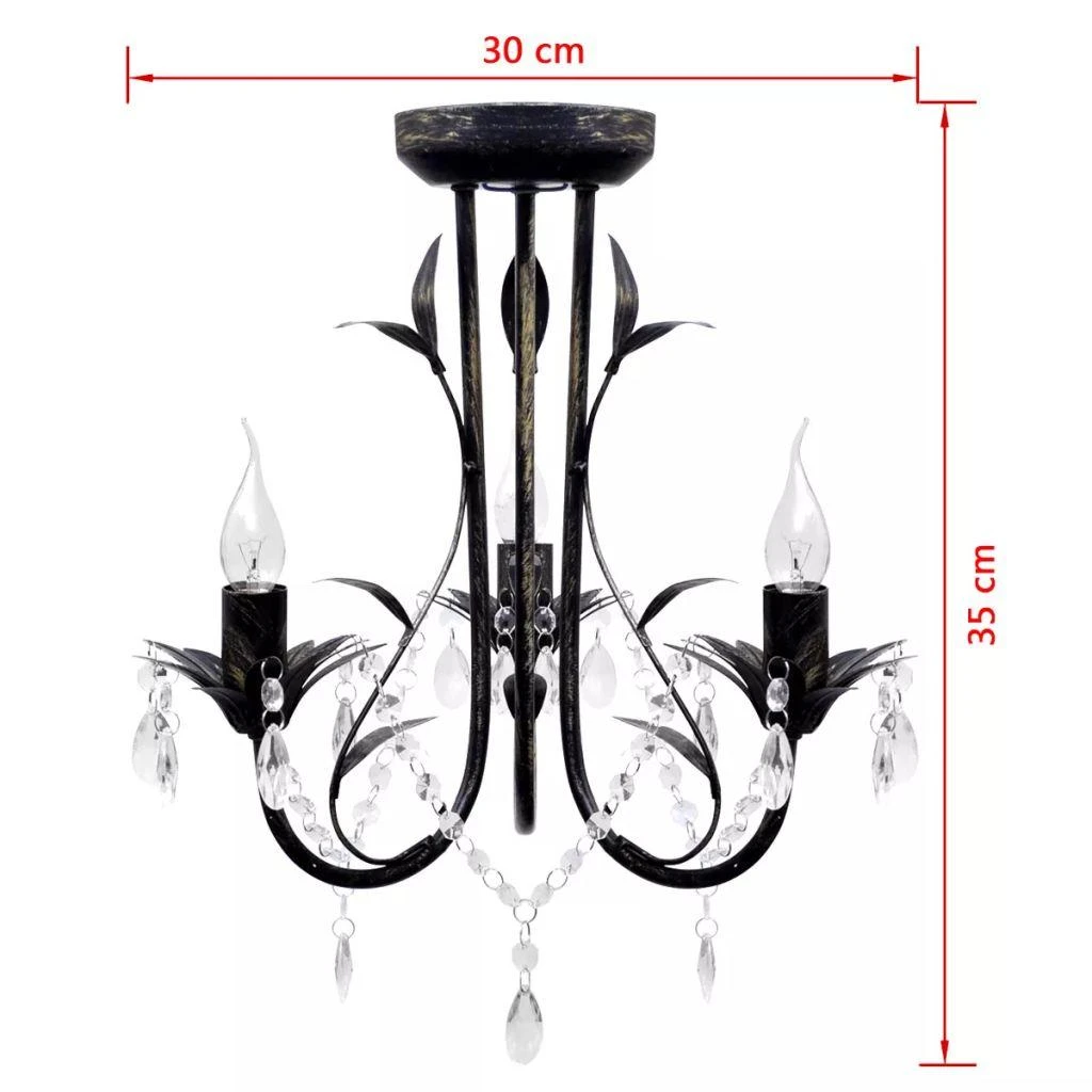Pakabinamas šviestuvas Art Nouveau Juodo Metalo Sietynas su Krištolo Karoliukais, 3 x E14