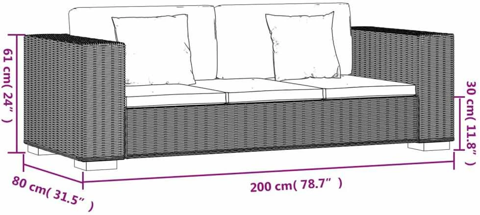 Sofa Aštuonių dalių trivietės sofos komplektas, ratanas