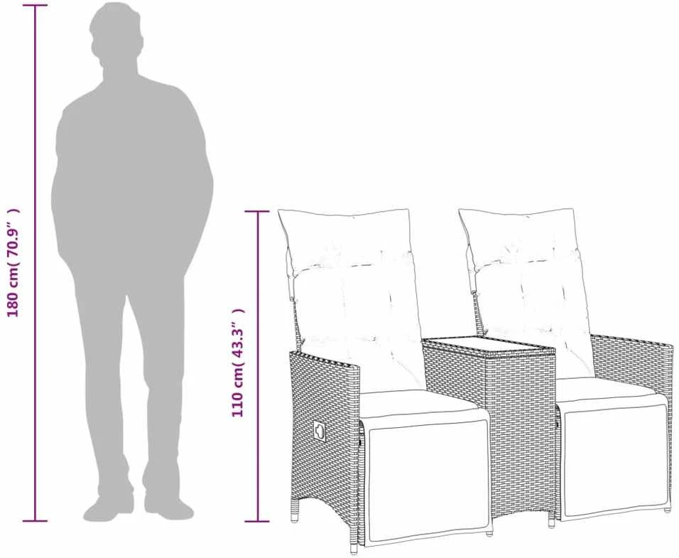Atlošiama dvivietė sodo sofa su staliuku, ruda, poliratanas