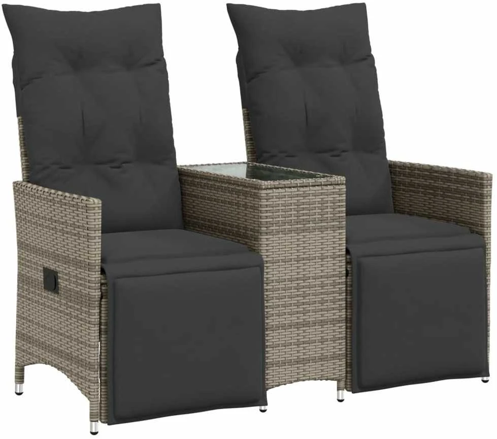 Atlošiama dvivietė sodo sofa su staliuku, pilka, poliratanas