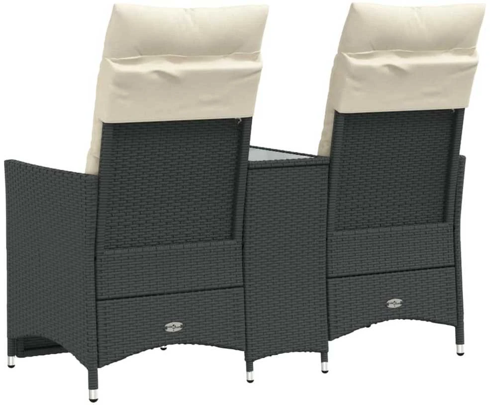 Atlošiama dvivietė sodo sofa su staliuku, juoda, poliratanas