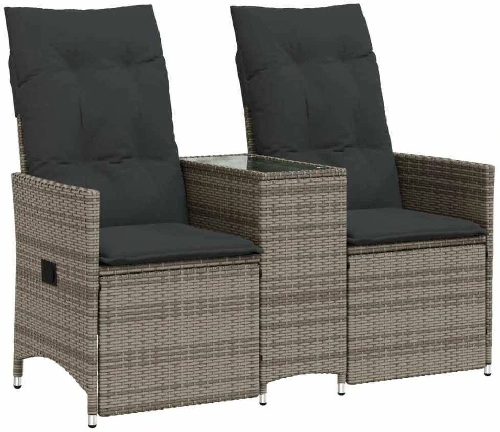 Atlošiama dvivietė sodo sofa su staliuku, pilka, poliratanas