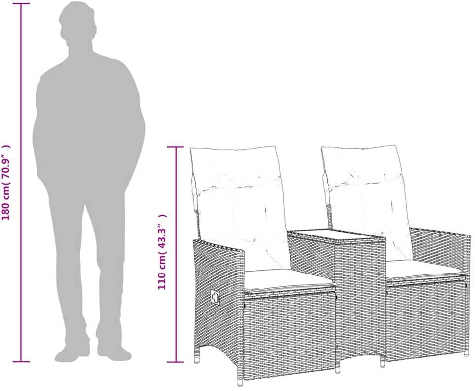 Atlošiama dvivietė sodo sofa su staliuku, juoda, poliratanas