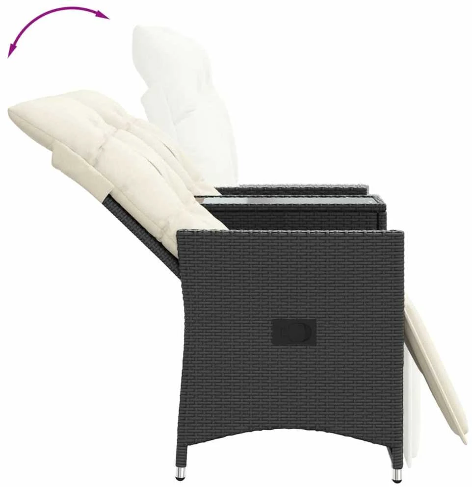 Atlošiama dvivietė sodo sofa su staliuku, juoda, poliratanas