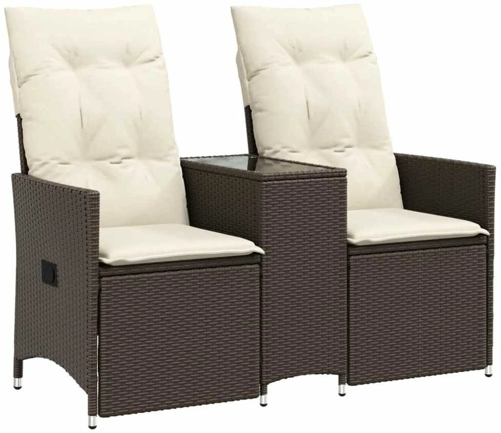 Atlošiama dvivietė sodo sofa su staliuku, ruda, poliratanas