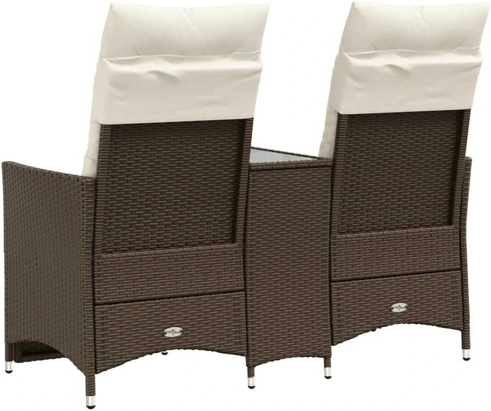Atlošiama dvivietė sodo sofa su staliuku, ruda, poliratanas
